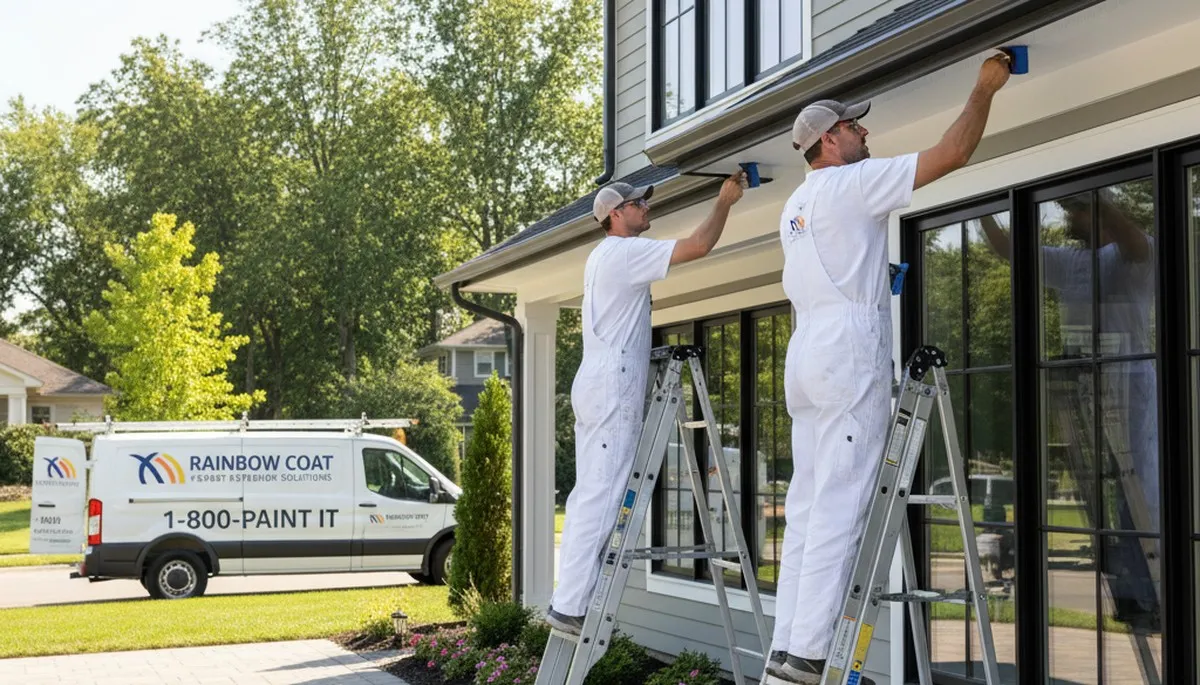 Professional gutter painting on Tulsa OK home exterior by expert house painters